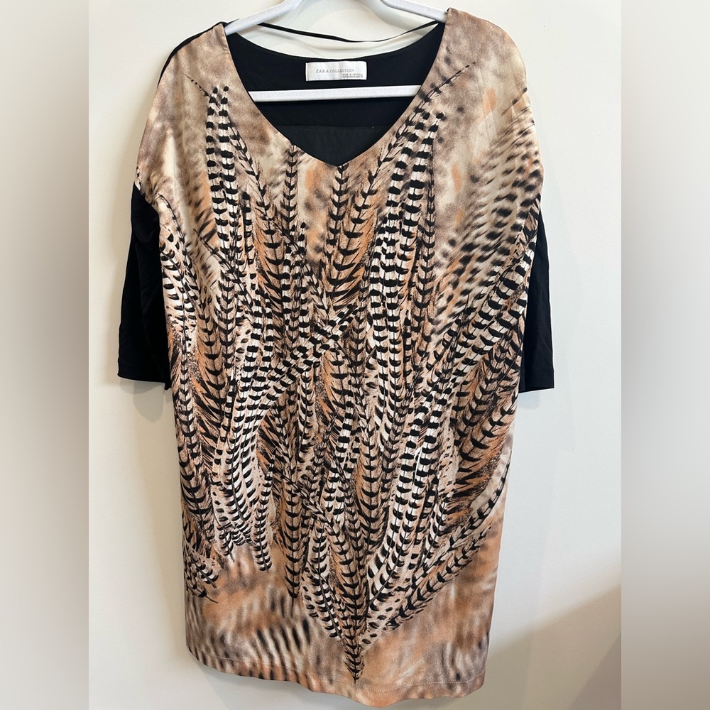 8/$20 Zara Black and Tan Patterned Dress Size M NWOT